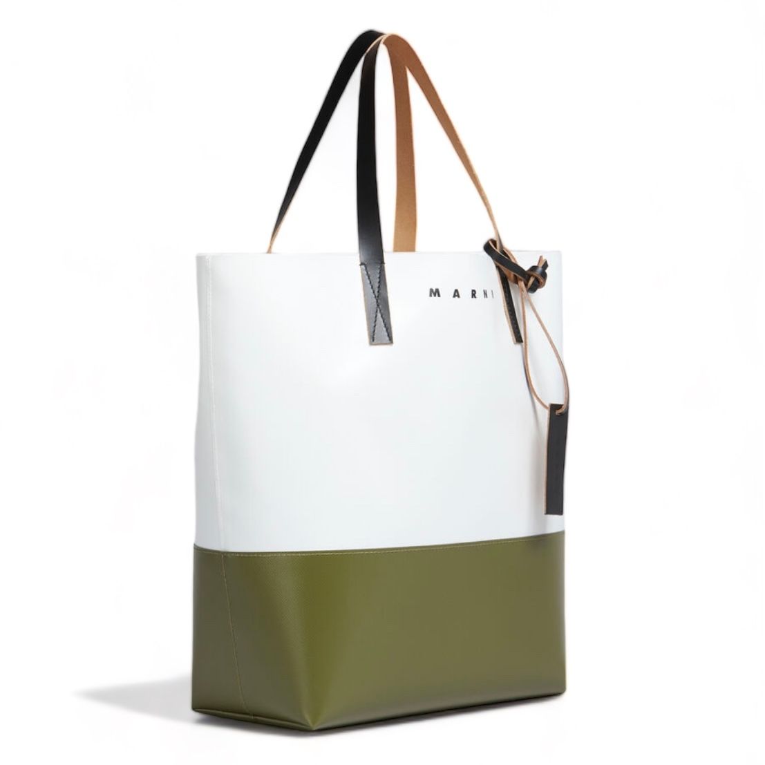 カラーブロック ショッピングバッグ（MARNIタグ付き） / トートバッグ / リリーホワイト / グリーン / レザーハンドル / ウィメンズ