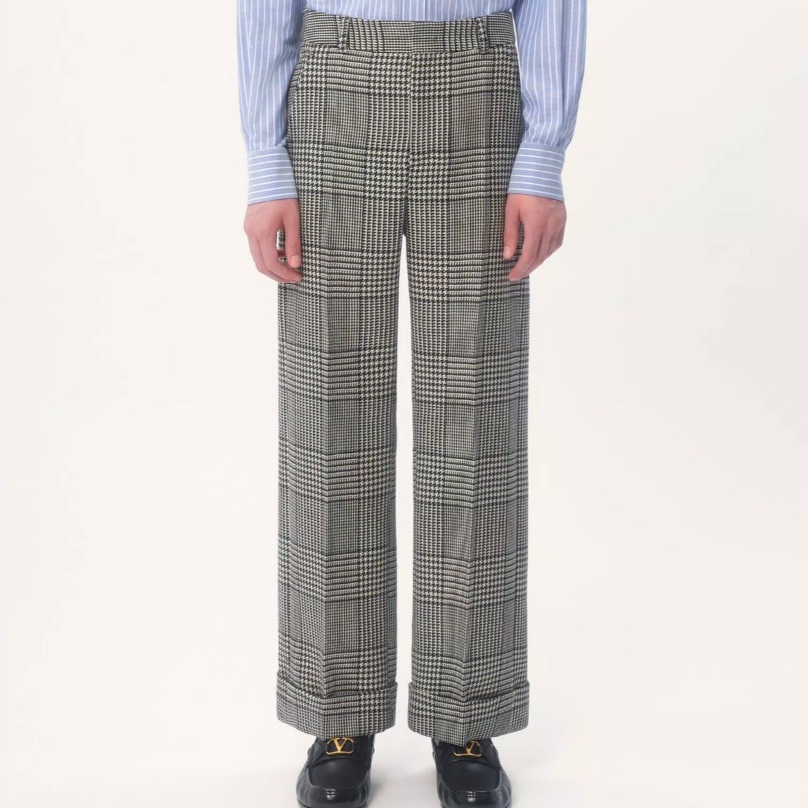 VALENTINO - 千鳥格子チェック柄ターンアップ付き ウールパンツ