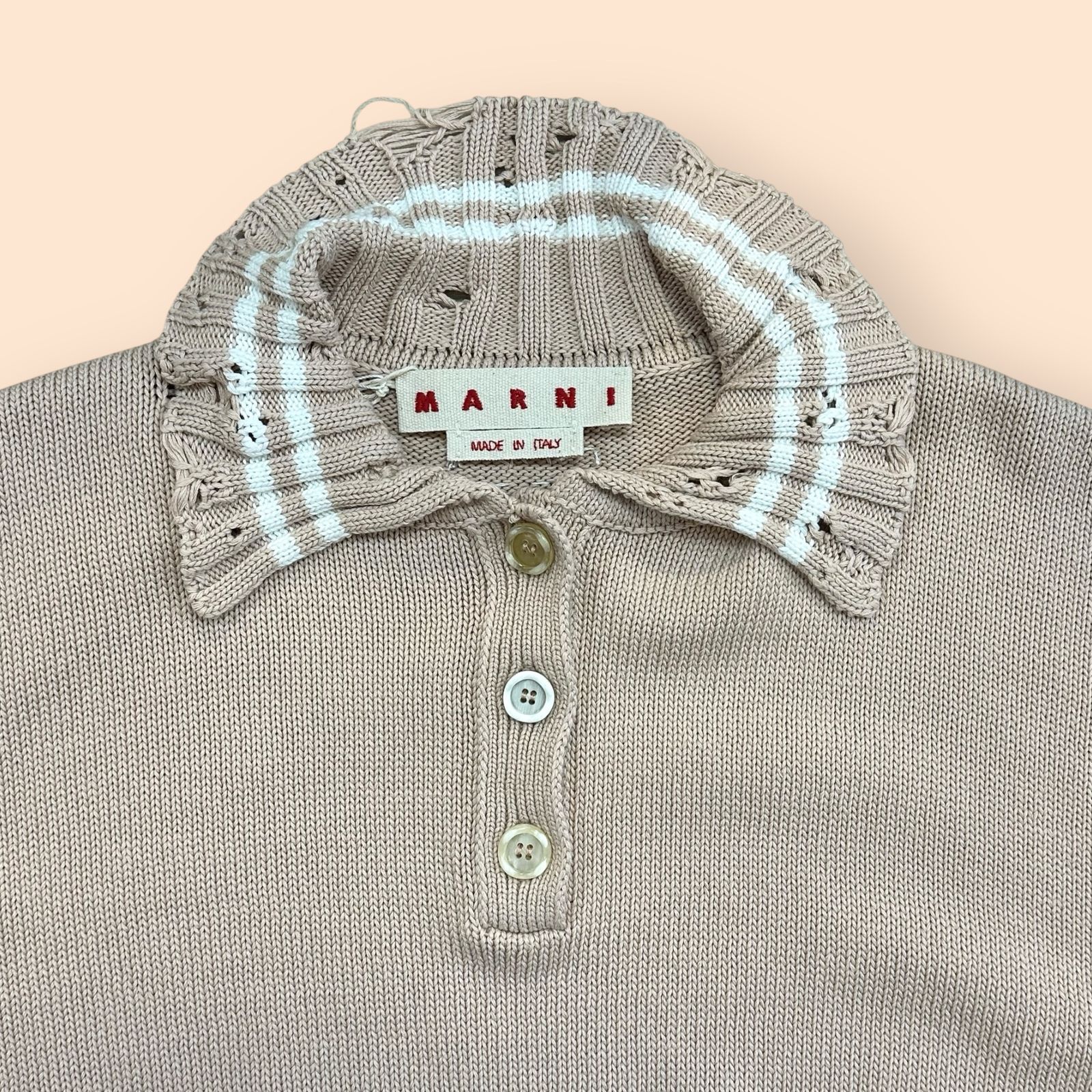 マルニ　MARNI　ニット ポロ シャツ MARNI - ショートスリーブ ニットポロシャツ / ベージュ / 25aw
