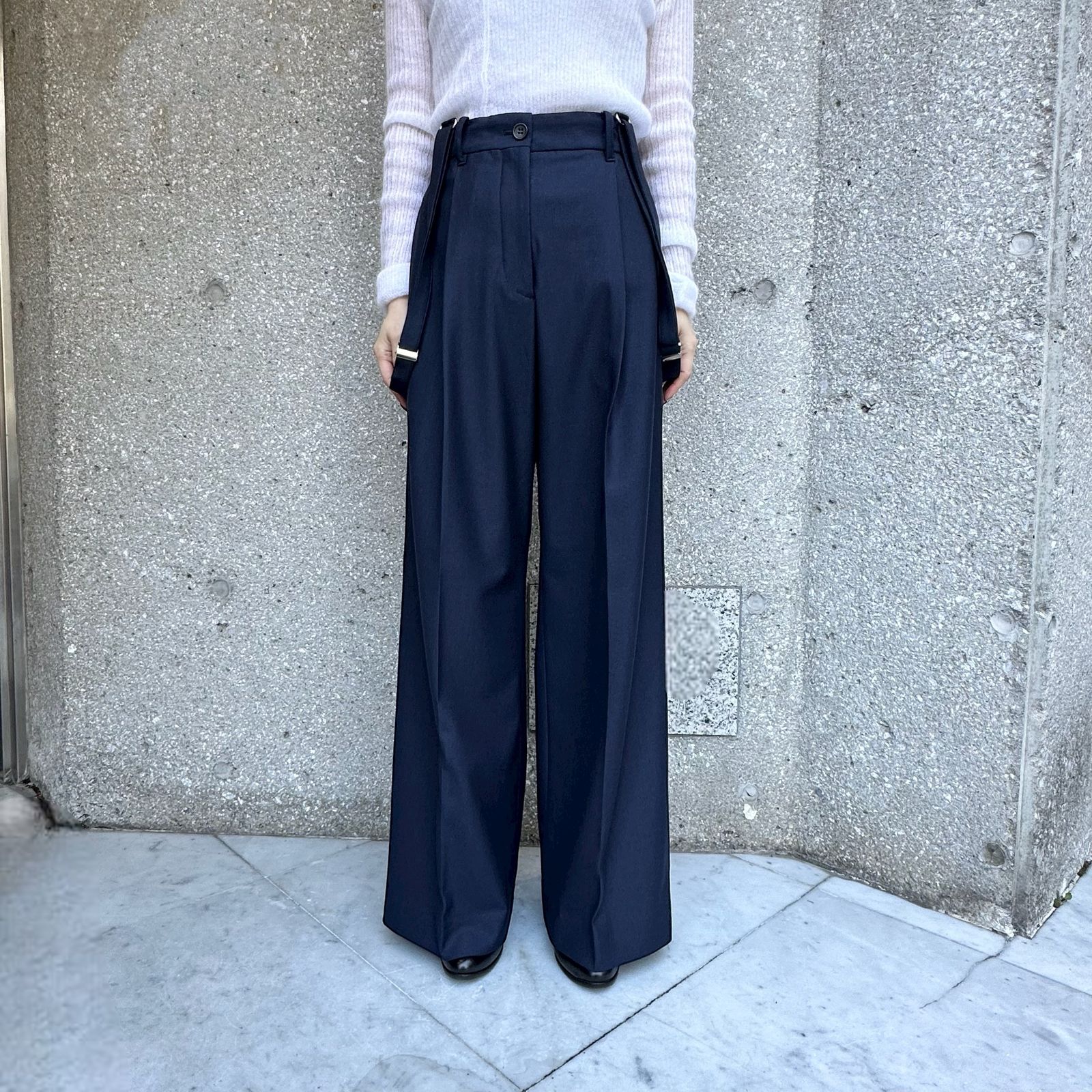 Suspender wide leg pants / サロペット / ネイビー