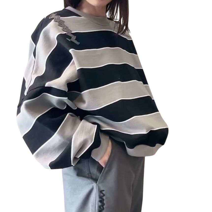 クロップド ボーダースウェットシャツ / グレー・ブラック / 25SS new