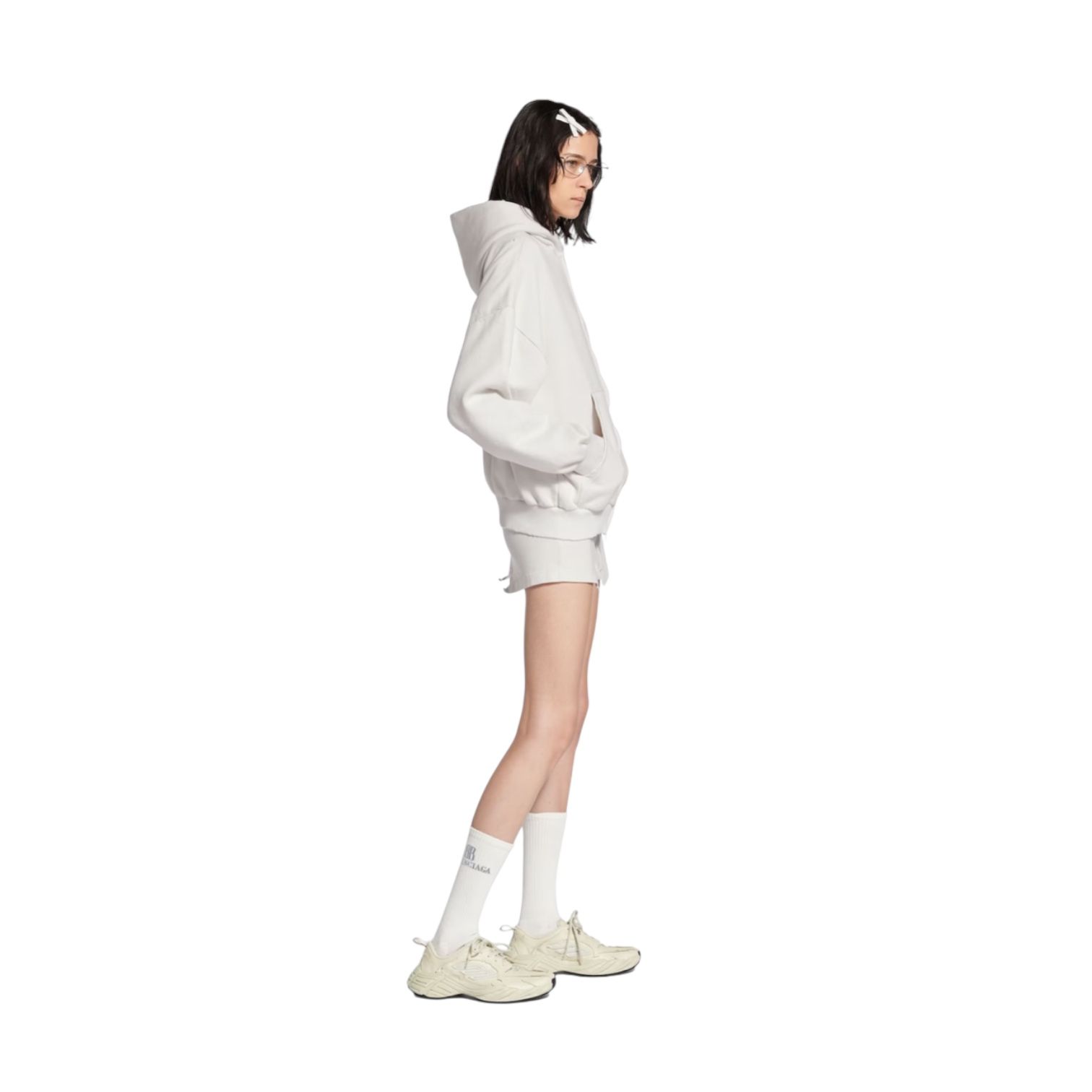 【BALENCIAGA-2023SS】 レディース フード- ホワイト BALENCIAGA - BALENCIAGA BACK ジップアップ フーディー