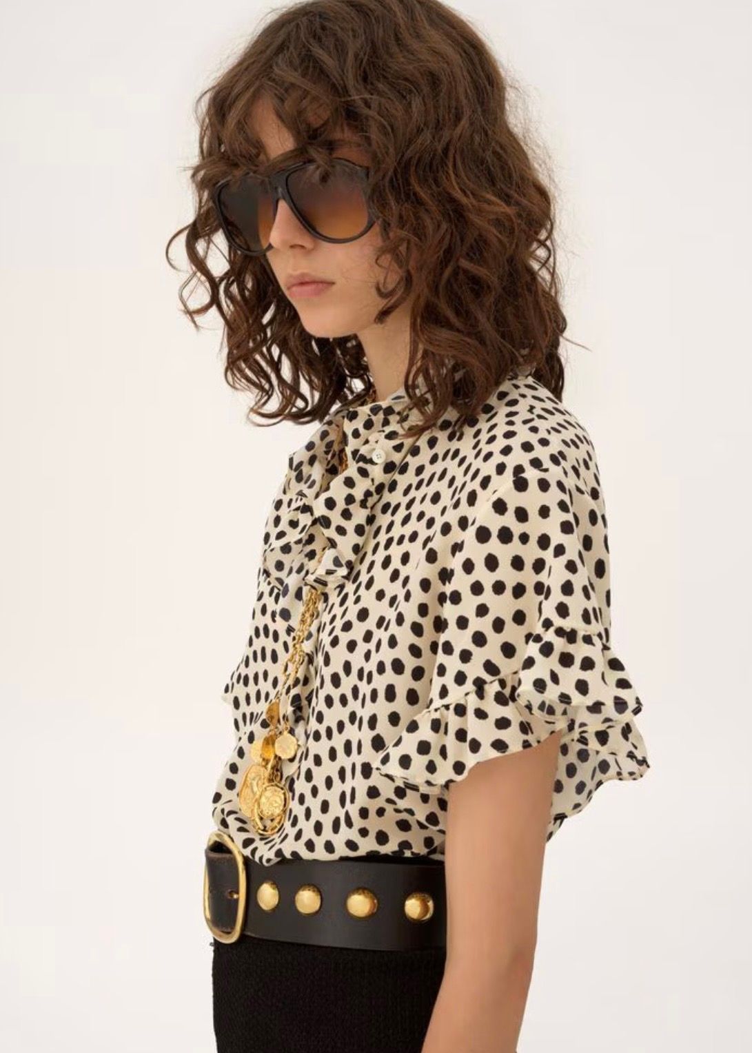 クレープデシン製ショートスリーブ フリルトップス / ウィメンズ / ウェア / ベージュ-ブラック / 2026SS NEW