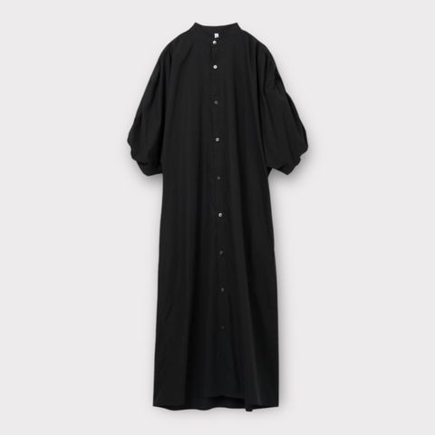 Broad tuck gather sleeve shirt dress / シャツドレス / ブラック / 2025SS new