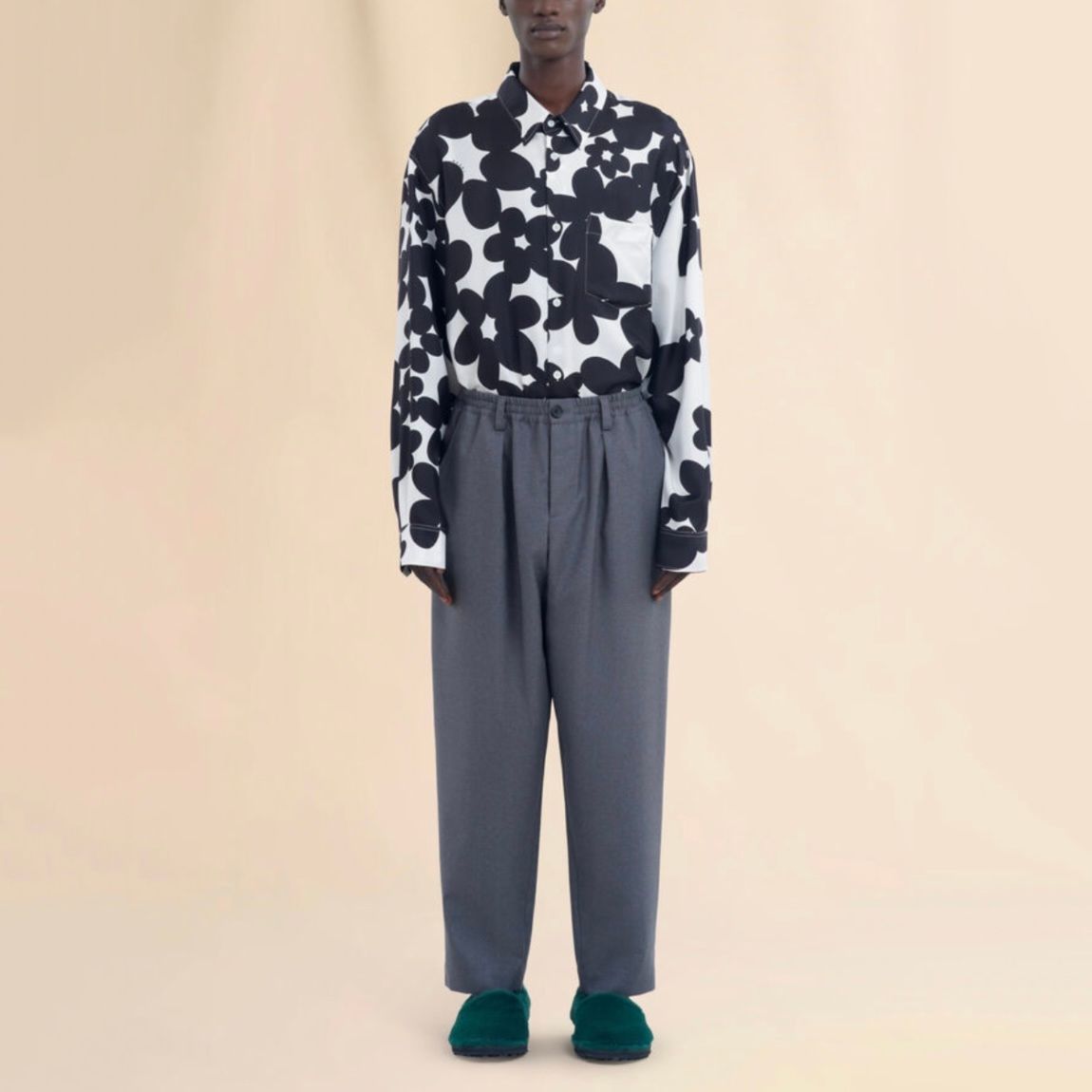 トロピカルウールパンツ / ドローストリングウエスト / グレー / メンズ / 2025aw
