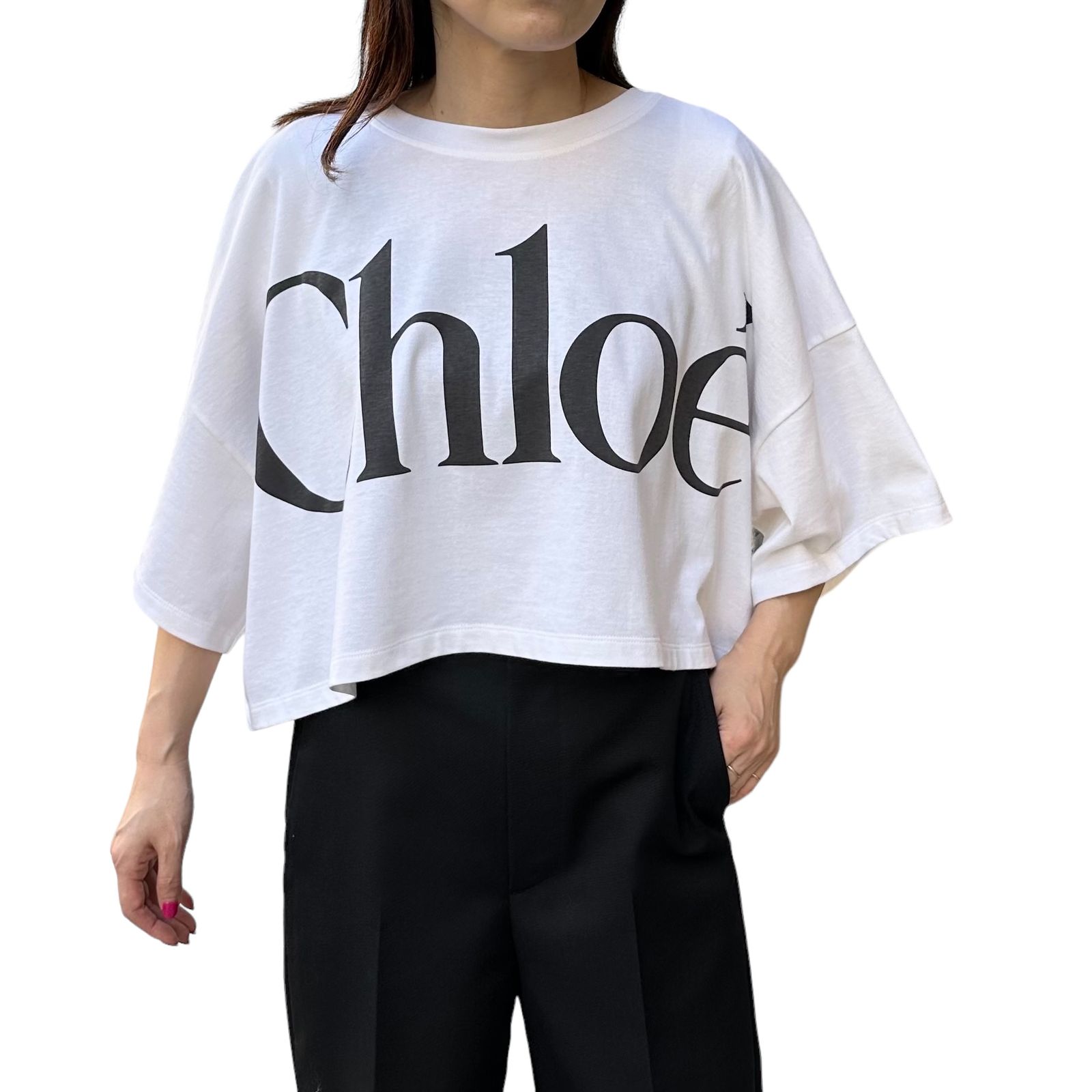 Chloeコットンジャージー製クロップドボクシー ロゴ Tシャツ Chloé コットンジャージー製クロップドボクシー ロゴ Tシャツ