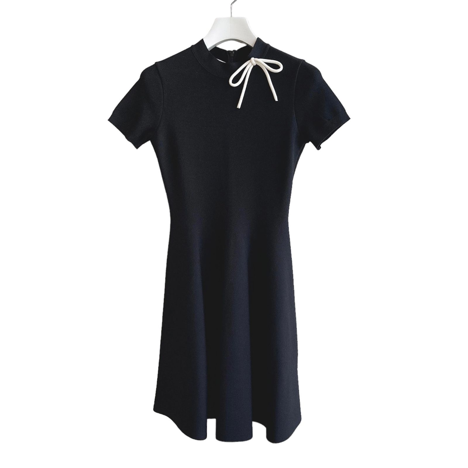 Crepe tulle dress  / リボン付き ワンピース / 伸縮性 / レディース / ブラック