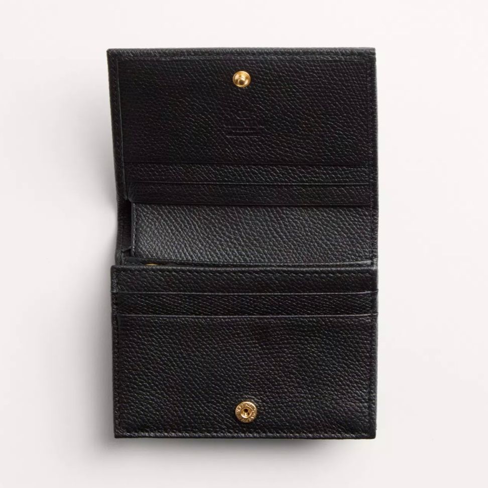★Valentino Garavani★ ブラック グレイニーカーフスキン 財布 VALENTINO - Vロゴシグネチャー グレインカーフスキン