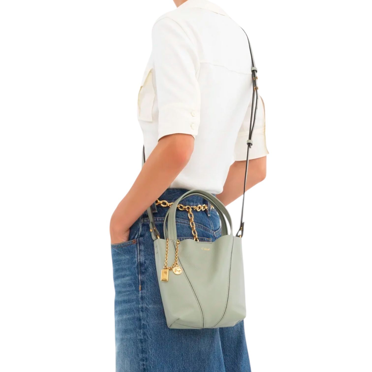 グレインレザー製 Chloé Spin スモールトートバッグ / 3way / ブルー / 25SS new