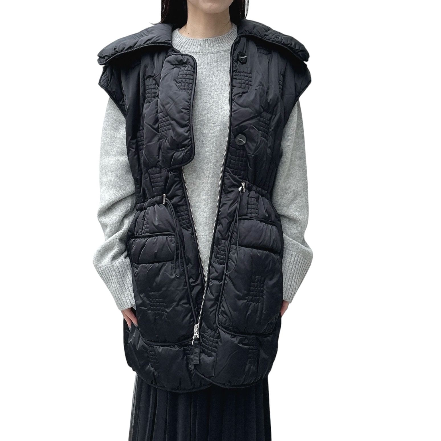 03~04AW　リバース　ナダ　異素材切り替え中綿ベスト　/L　ブラック　y2k 感謝の声続々！ 03~04AW リバース ナダ 異素材切り替え中綿