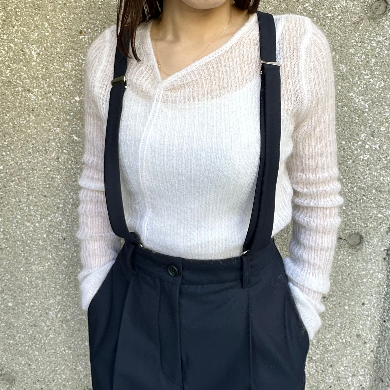 Suspender wide leg pants / サロペット / ネイビー