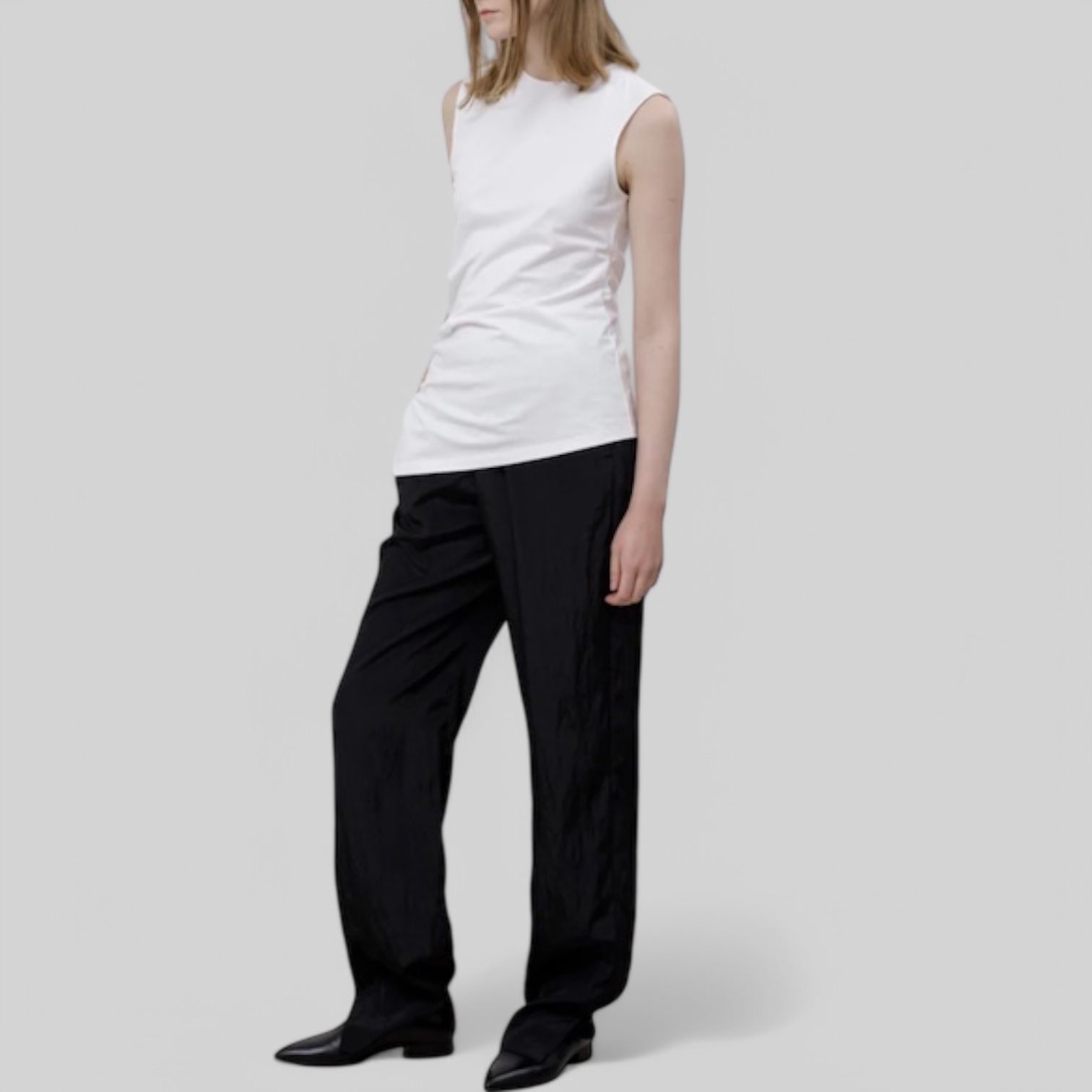 Organic cotton cross jersey tuck sleeveless top / オーガニックコットン クロスジャージータック ノースリーブトップ / ホワイト / 2025SS new