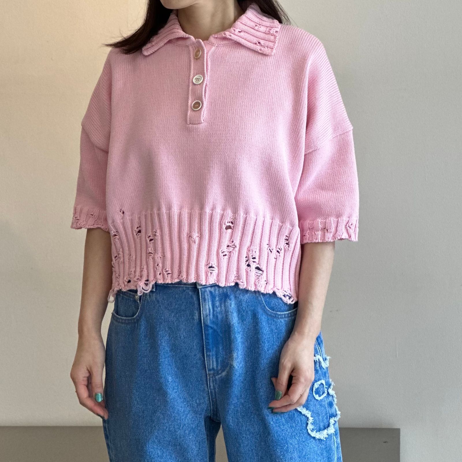 手刺繍マルニシンボル入り ポロシャツ / ピンク / 25SS new