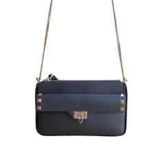 Rock studs grained calfskin chain pouch / バッグ / ショルダーバッグ / クロスボディバッグ / レザー / カーフレザー / ロックスタッズ / ブラック