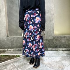 ラバンヌ（パコ ラバンヌ） / Rabanne flower print race skirt / スカート / 花柄 / レース / ネイビー