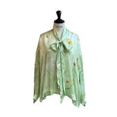 Liliesプリント ボウタイ付き シルクシャツ / シャツ・ブラウス / 花柄 / レディース / グリーン / シワ加工