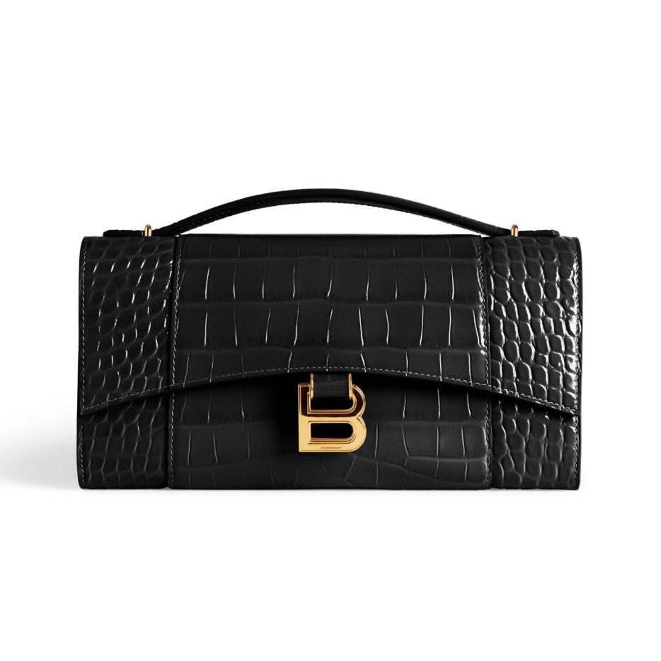 HOURGLASS ポシェット チェーン付き / ソフトクロコダイルエンボス / ブラック / 2025aw