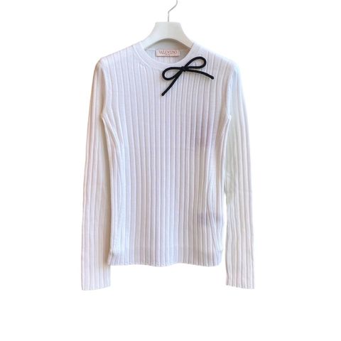 One point ribbon wool knit pullover  / ニット / リボン付き セーター / レディース / ホワイト