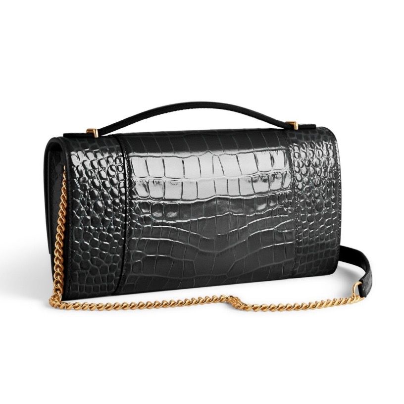 HOURGLASS ポシェット チェーン付き / ソフトクロコダイルエンボス / ブラック / 2025aw