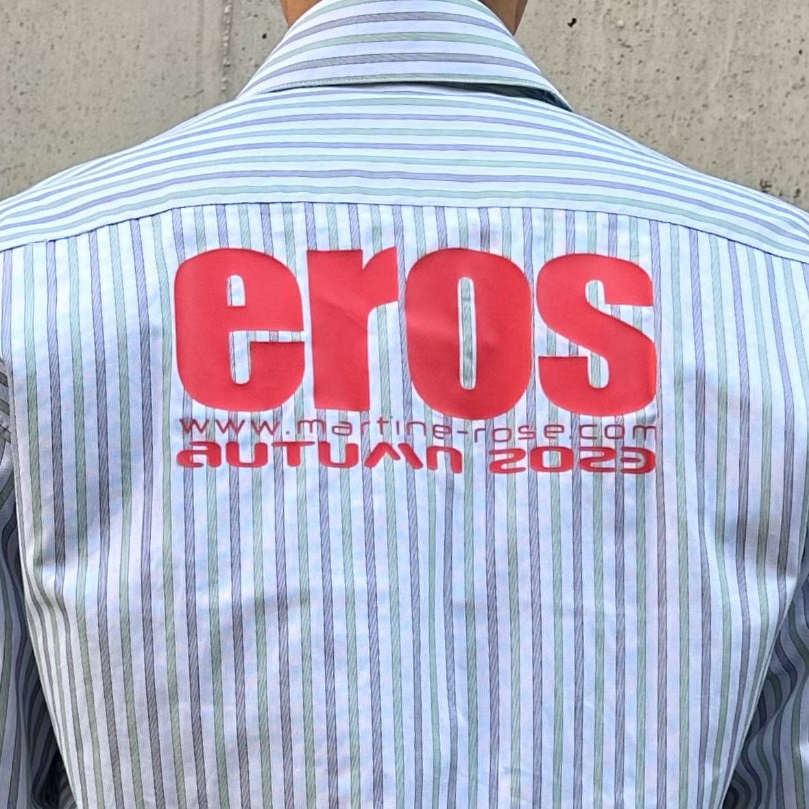 MARTINE ROSE - eros PRINT SHIRT in BLUE / ロゴシャツ / ストライプ ...