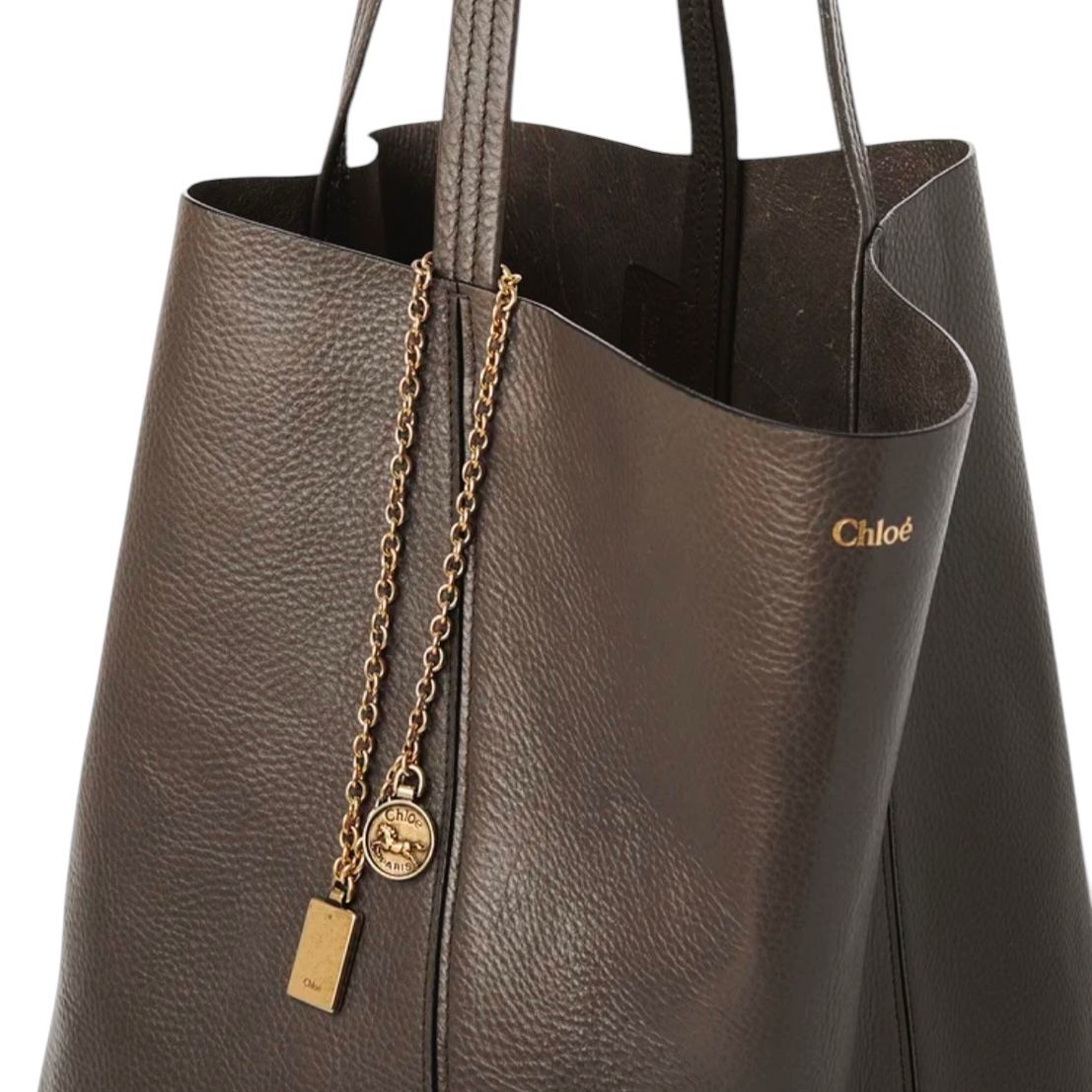 グレインレザー製 Chloé Spin ラージトートバッグ / 2way / グレー / 25SS new