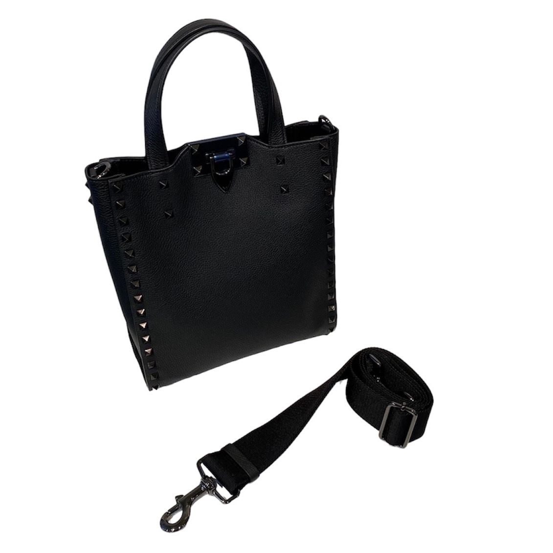 Rock studs grained calfskin small tote bag / ショルダー トートバッグ / 2way / 牛革 / スタッズ / ユニセックス / ブラック