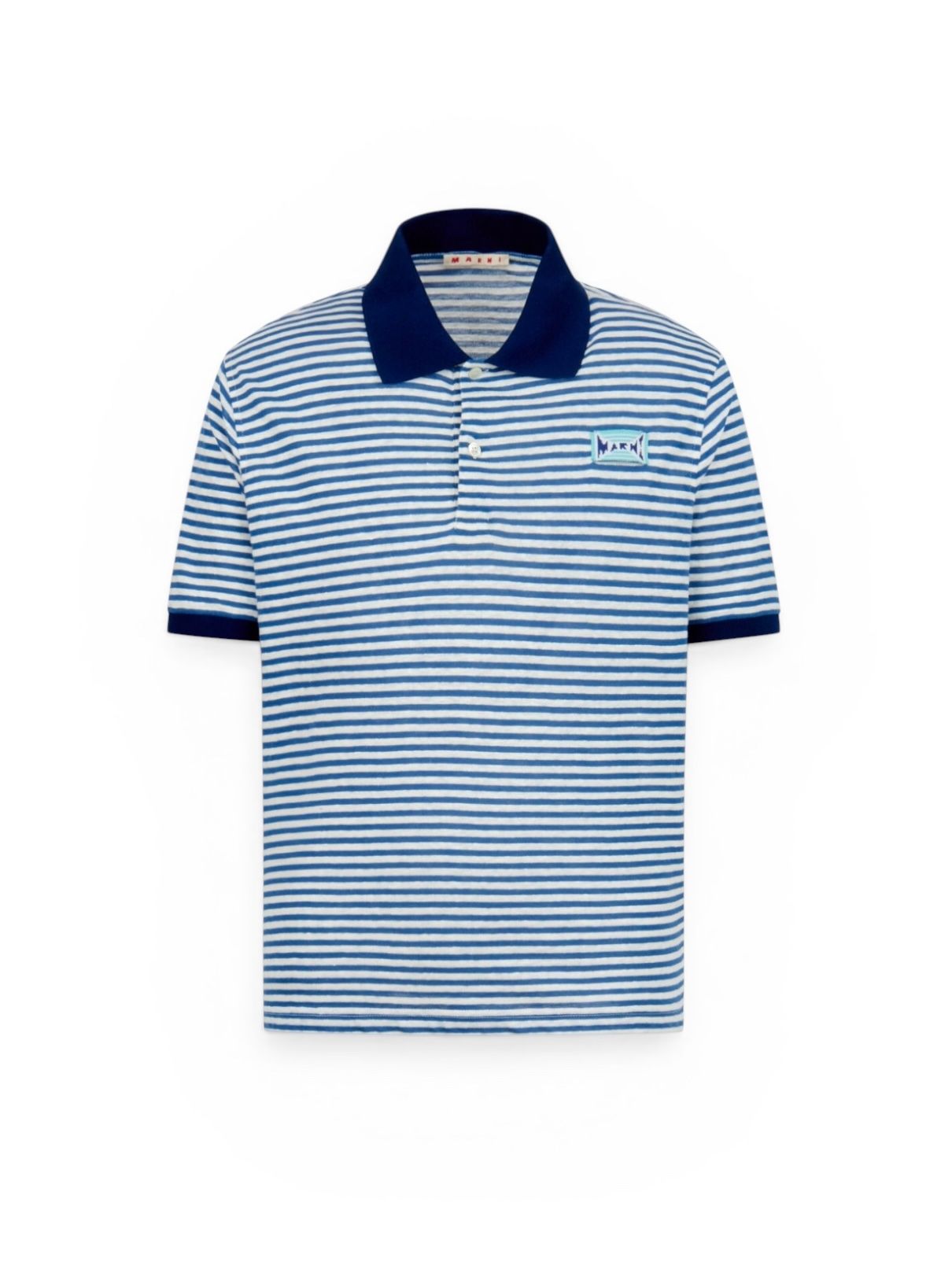 ブルー ストライプ入り リネンブレンドポロシャツ/ 2026SS NEW