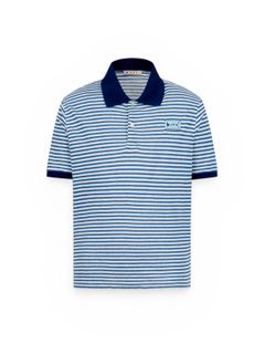 ブルー ストライプ入り リネンブレンドポロシャツ/ 2026SS NEW