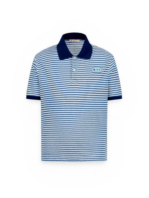 ブルー ストライプ入り リネンブレンドポロシャツ/ 2026SS NEW