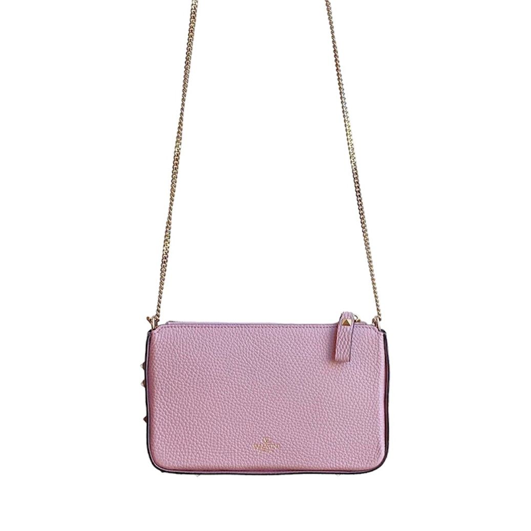 Rock studs grained Calfskin chain pouch / バッグ / ショルダーバッグ / クロスボディバッグ / レザー / カーフレザー / ロックスタッズ / ピンク