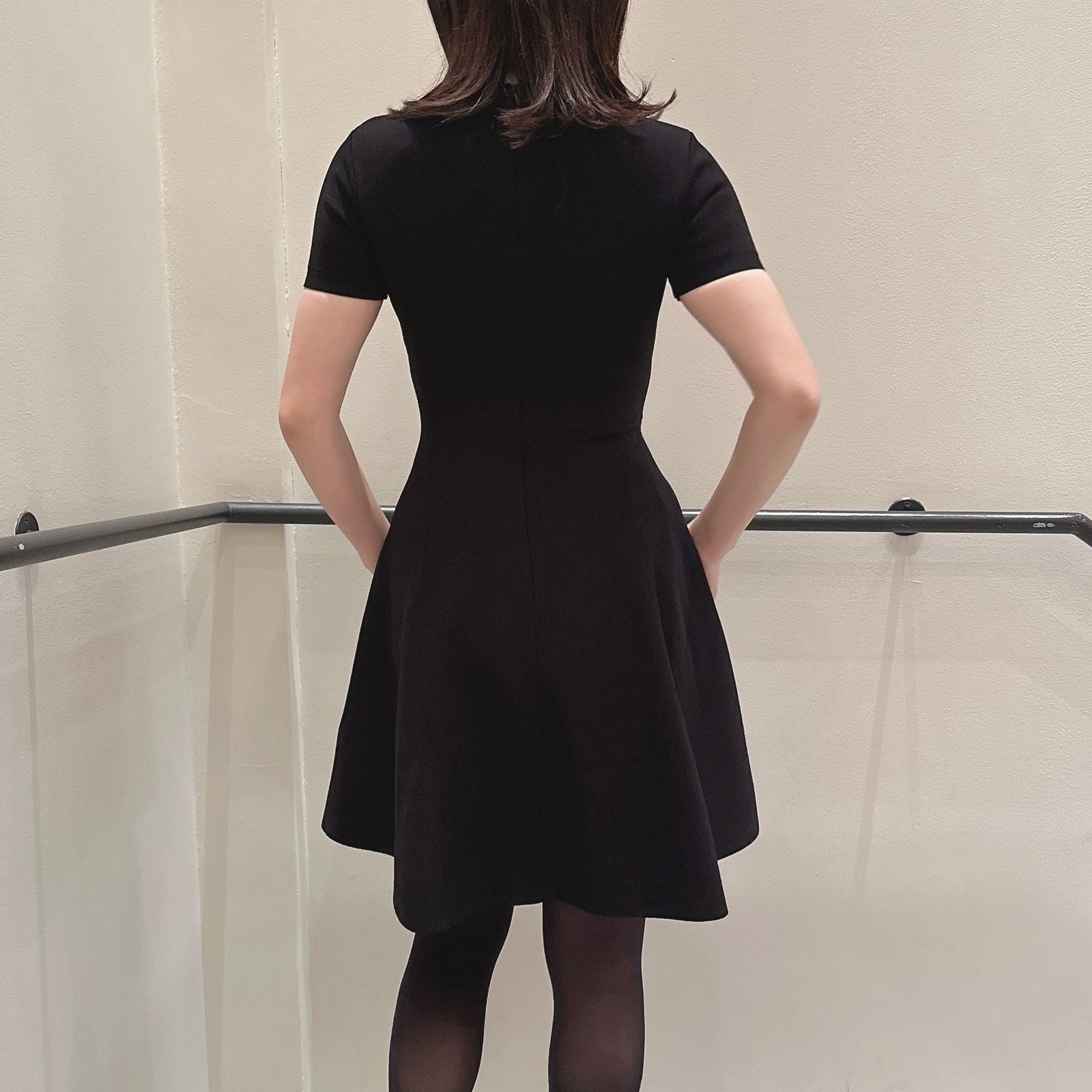 Crepe tulle dress  / リボン付き ワンピース / 伸縮性 / レディース / ブラック