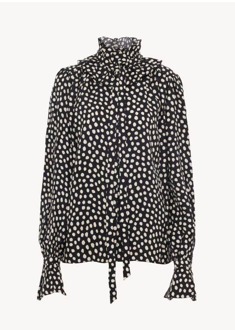 シルクジャカード製フロントタイ フリルブラウス / ウィメンズ / ウェア / ブラック-ベージュ / 2026SS NEW