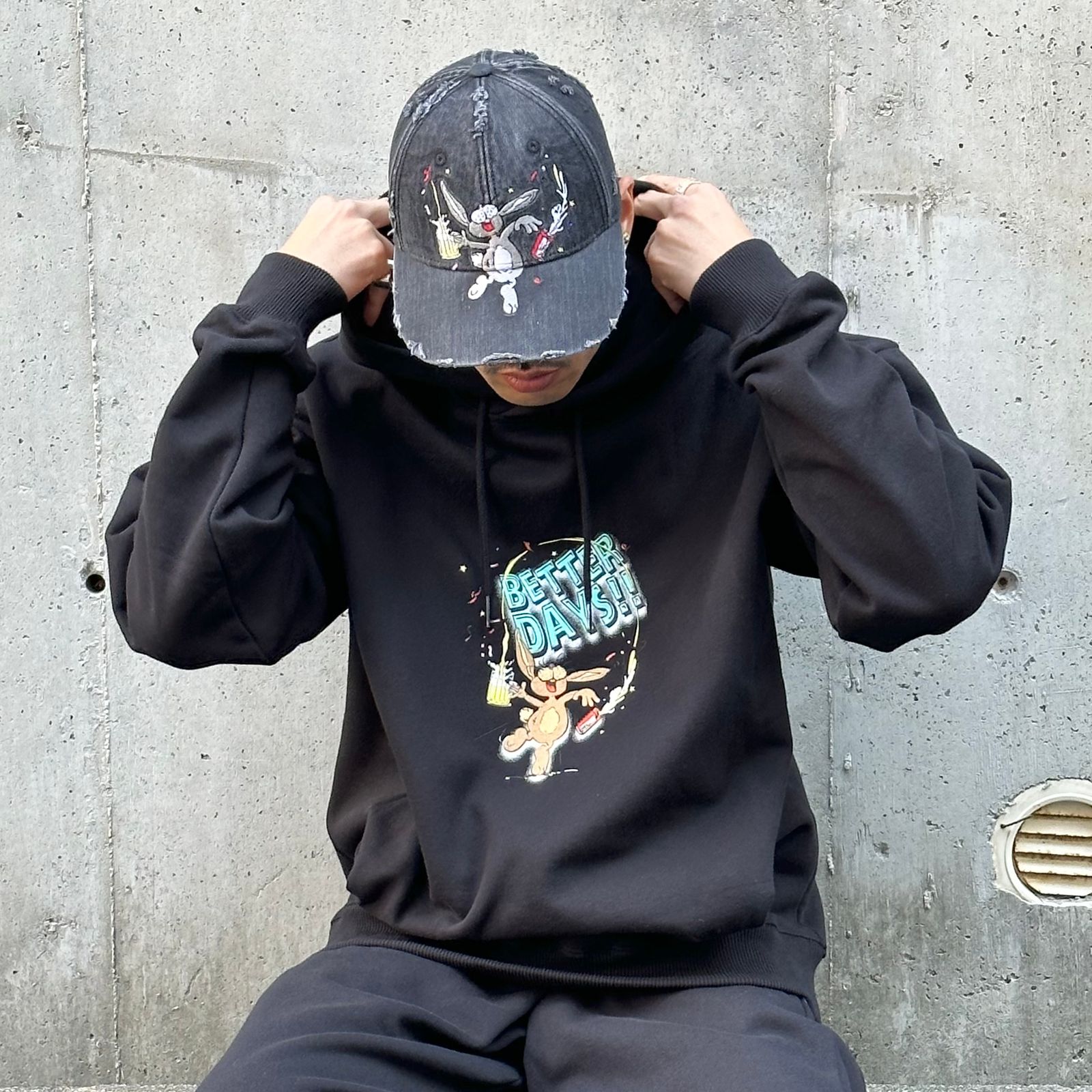 MARTINE ROSE - BUNNY CAP in BLACK / キャップ / ブラック / ダメージ ...