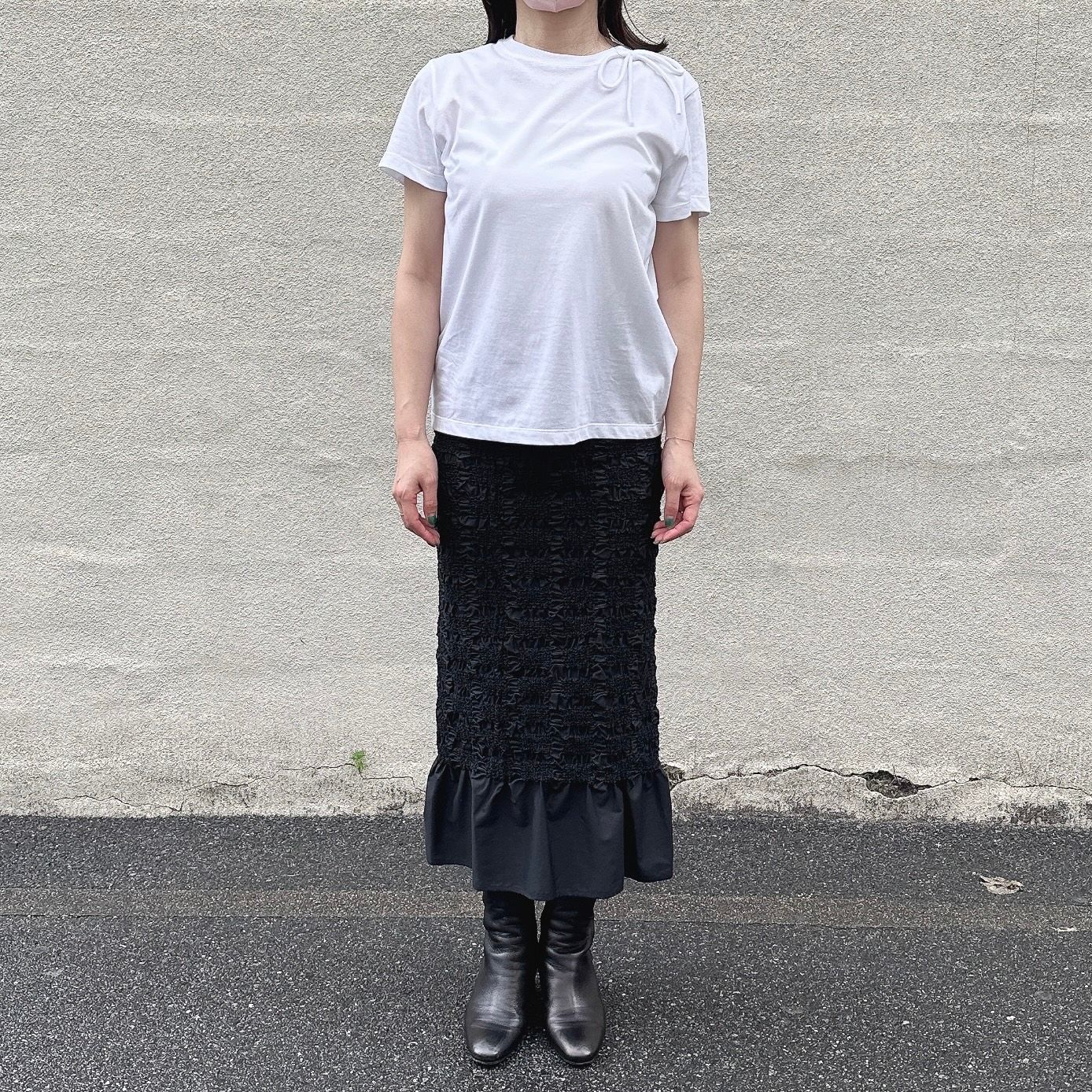Cotton ribbon T-shirt  / リボン付き コットン Tシャツ / クルーネック / レディース / ホワイト
