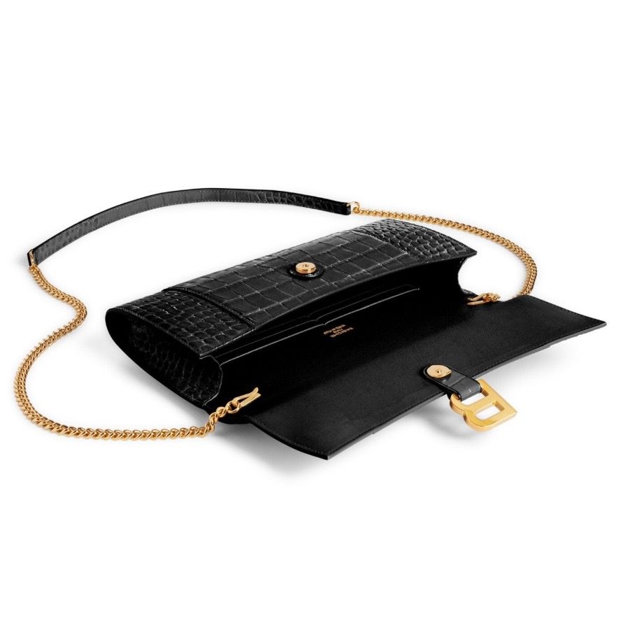 HOURGLASS ポシェット チェーン付き / ソフトクロコダイルエンボス / ブラック / 2025aw