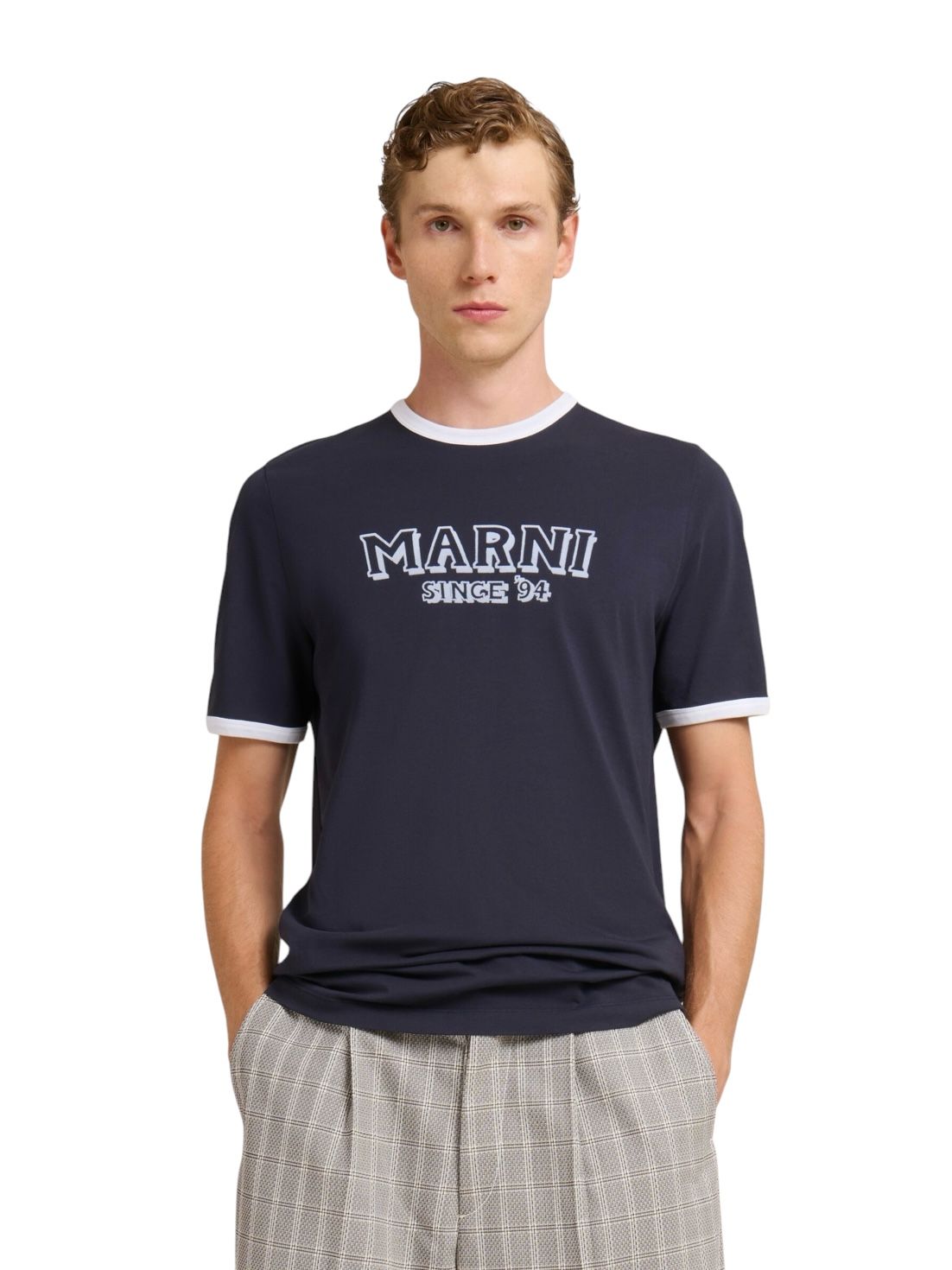 コントラストトリム ディープブルー コットンTシャツ/ 2026SS NEW