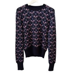 ラバンヌ（パコ ラバンヌ） / Rabanne r logo peacock feather print sweater / セーター / 孔雀の羽 / ネイビー