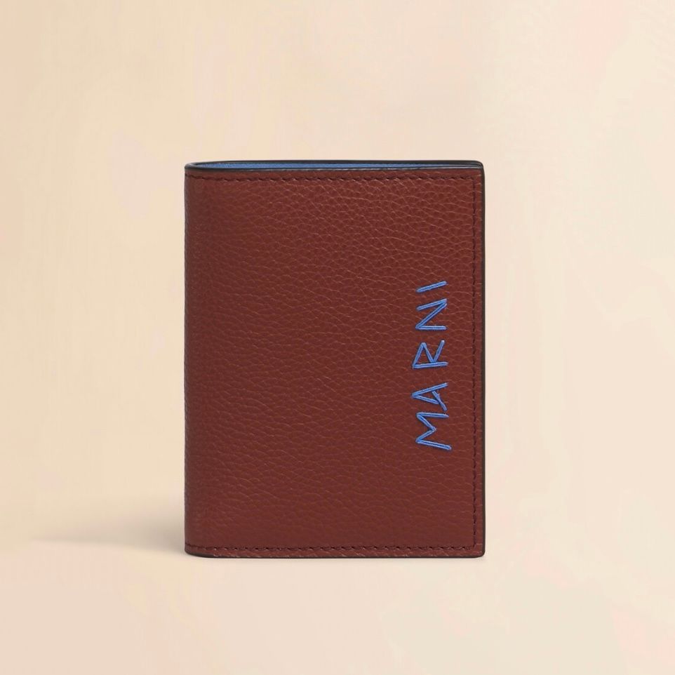 極美品　MARNI マルニ　折り財布　レザー　ロゴグラム　ブラウン×レッド　希少 ダスティピンク ピンク ブラウン サフィアーノレザー製 二つ折り