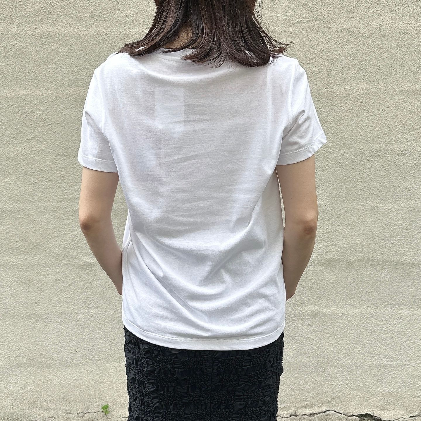 Cotton ribbon T-shirt  / リボン付き コットン Tシャツ / クルーネック / レディース / ホワイト