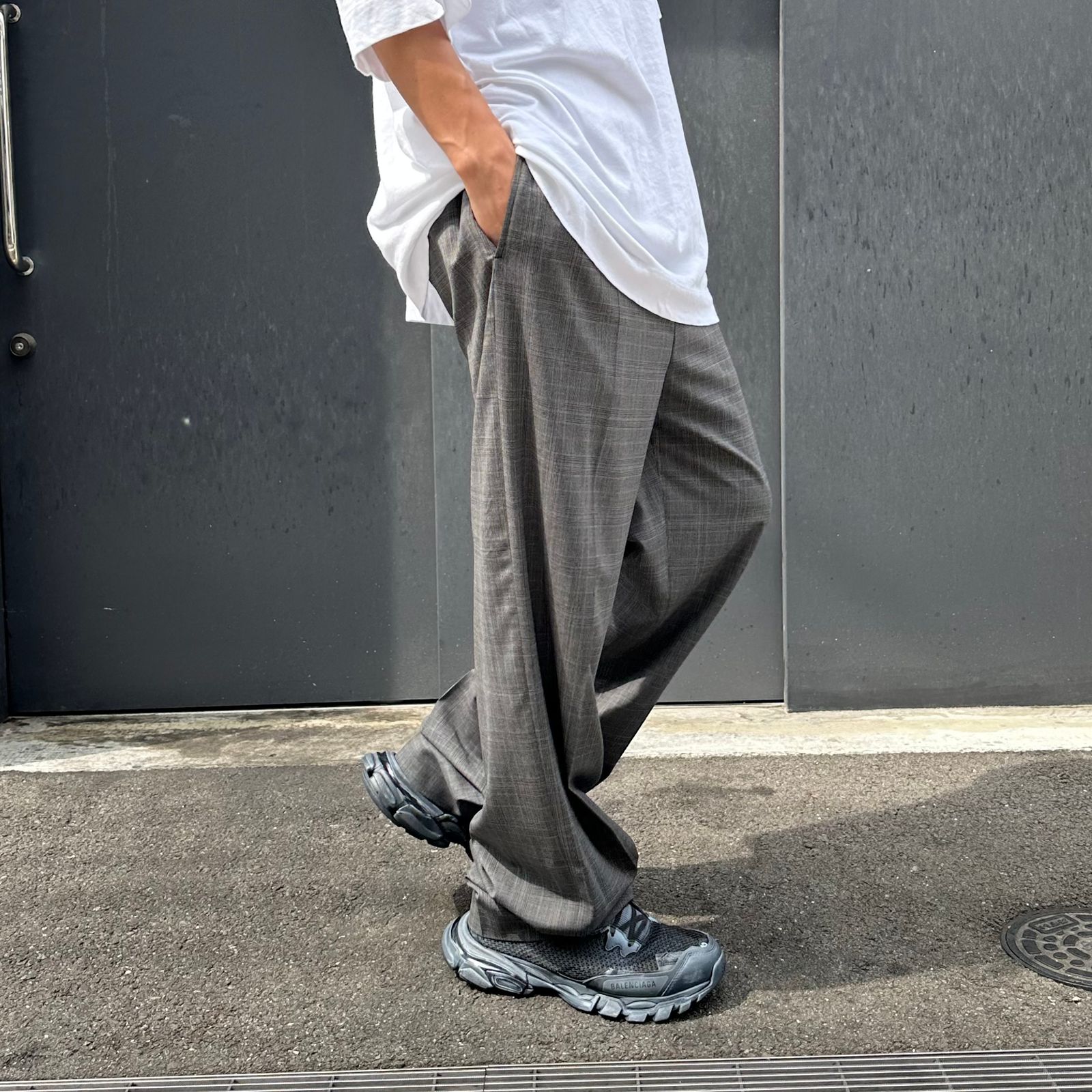 バレンシアガ BALENCIAGA チェック ワイドスラックスパンツ