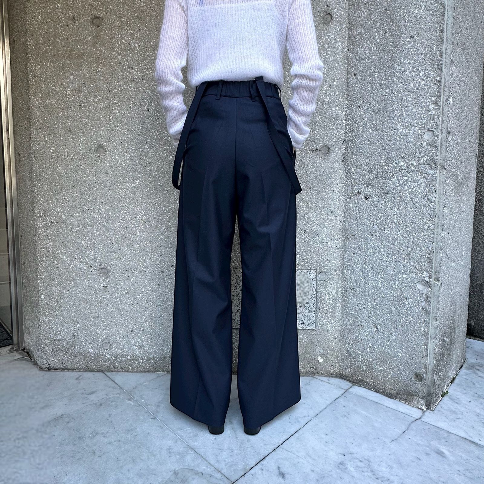 Suspender wide leg pants / サロペット / ネイビー