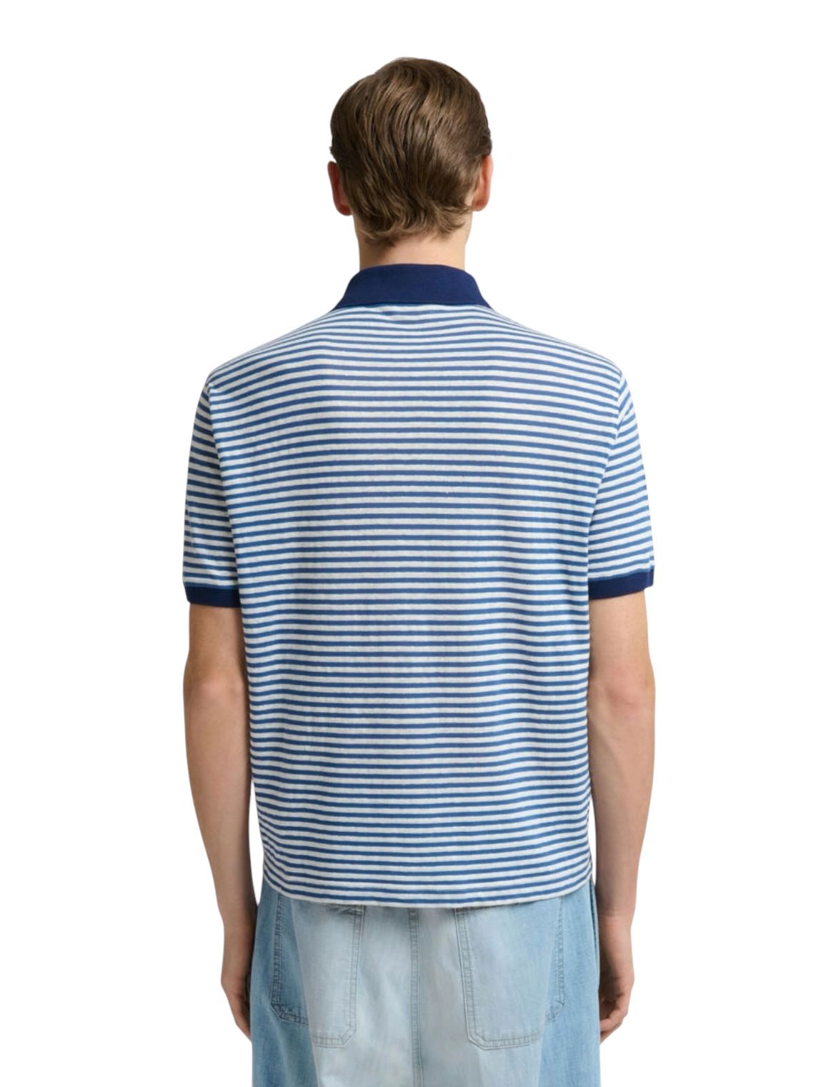 ブルー ストライプ入り リネンブレンドポロシャツ/ 2026SS NEW