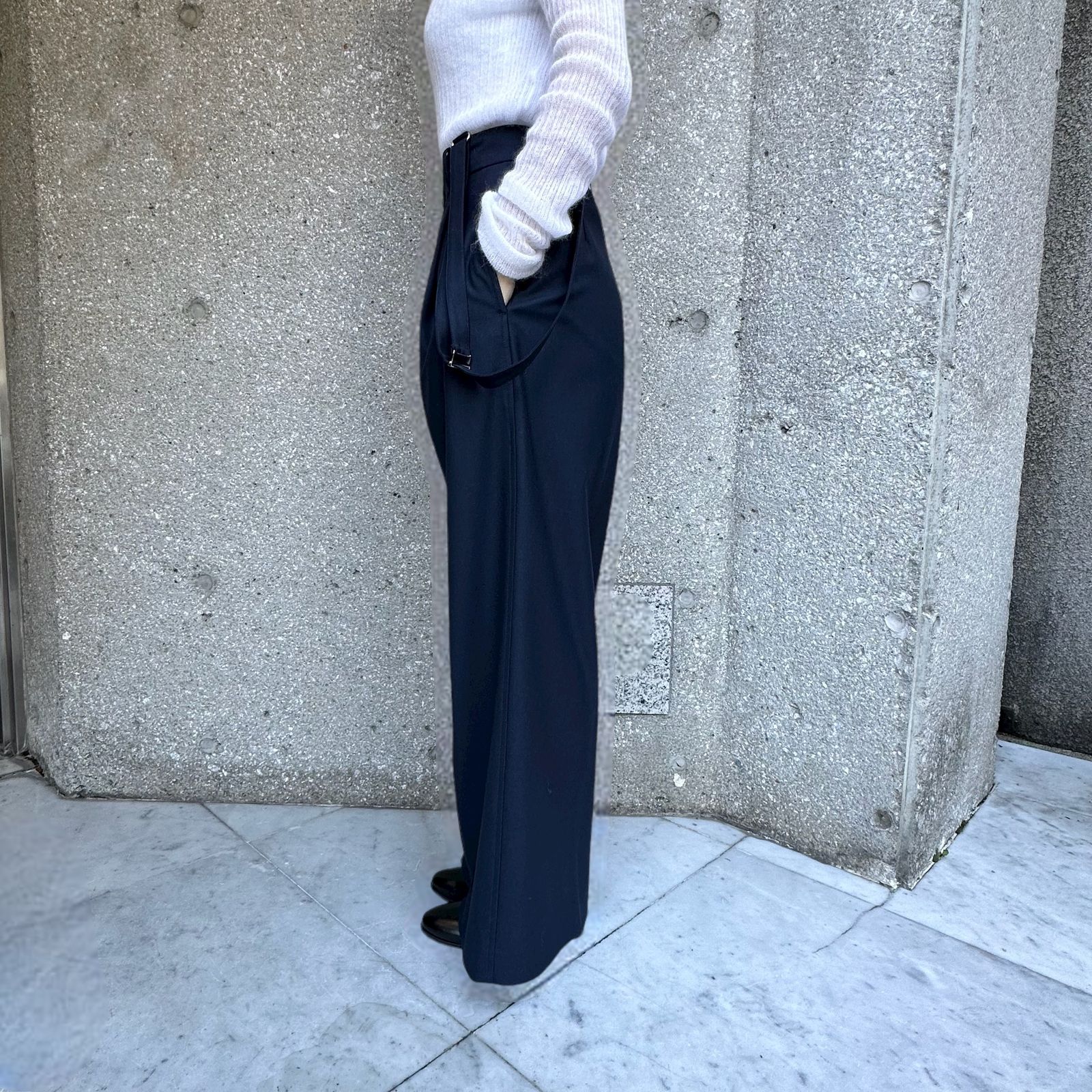 Suspender wide leg pants / サロペット / ネイビー