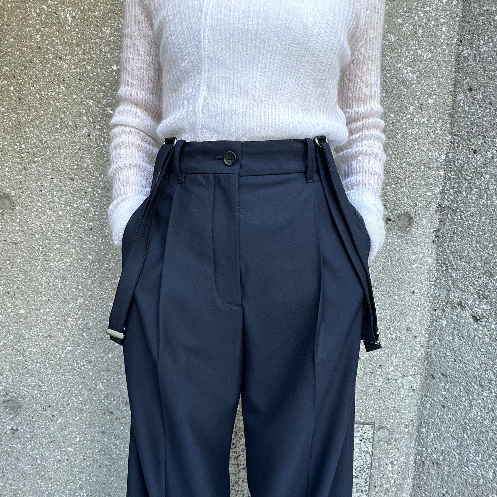 Suspender wide leg pants / サロペット / ネイビー
