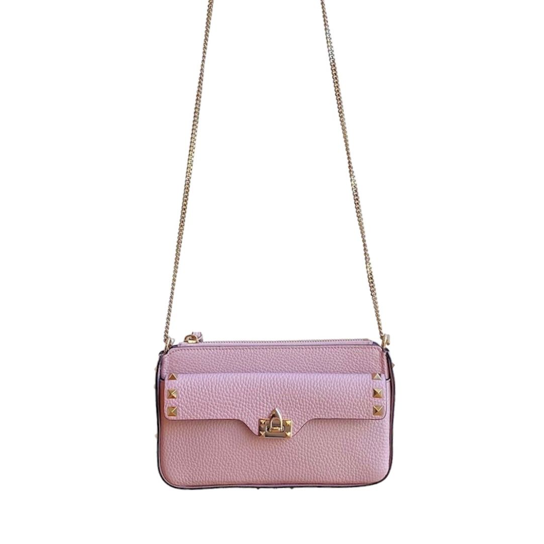 Rock studs grained Calfskin chain pouch / バッグ / ショルダーバッグ / クロスボディバッグ / レザー / カーフレザー / ロックスタッズ / ピンク