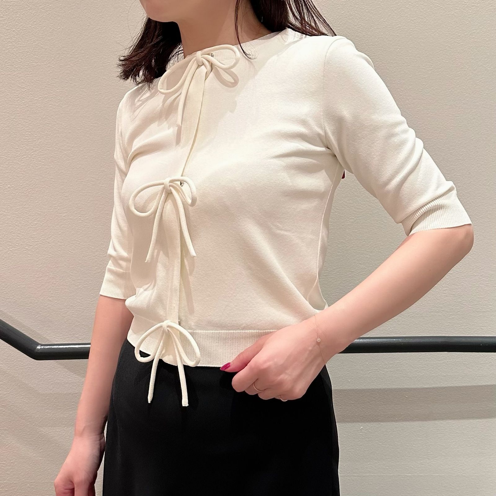 Crepe tulle short sleeves tops / トップス / チュール / ショートスリーブ / リボン / オフホワイト