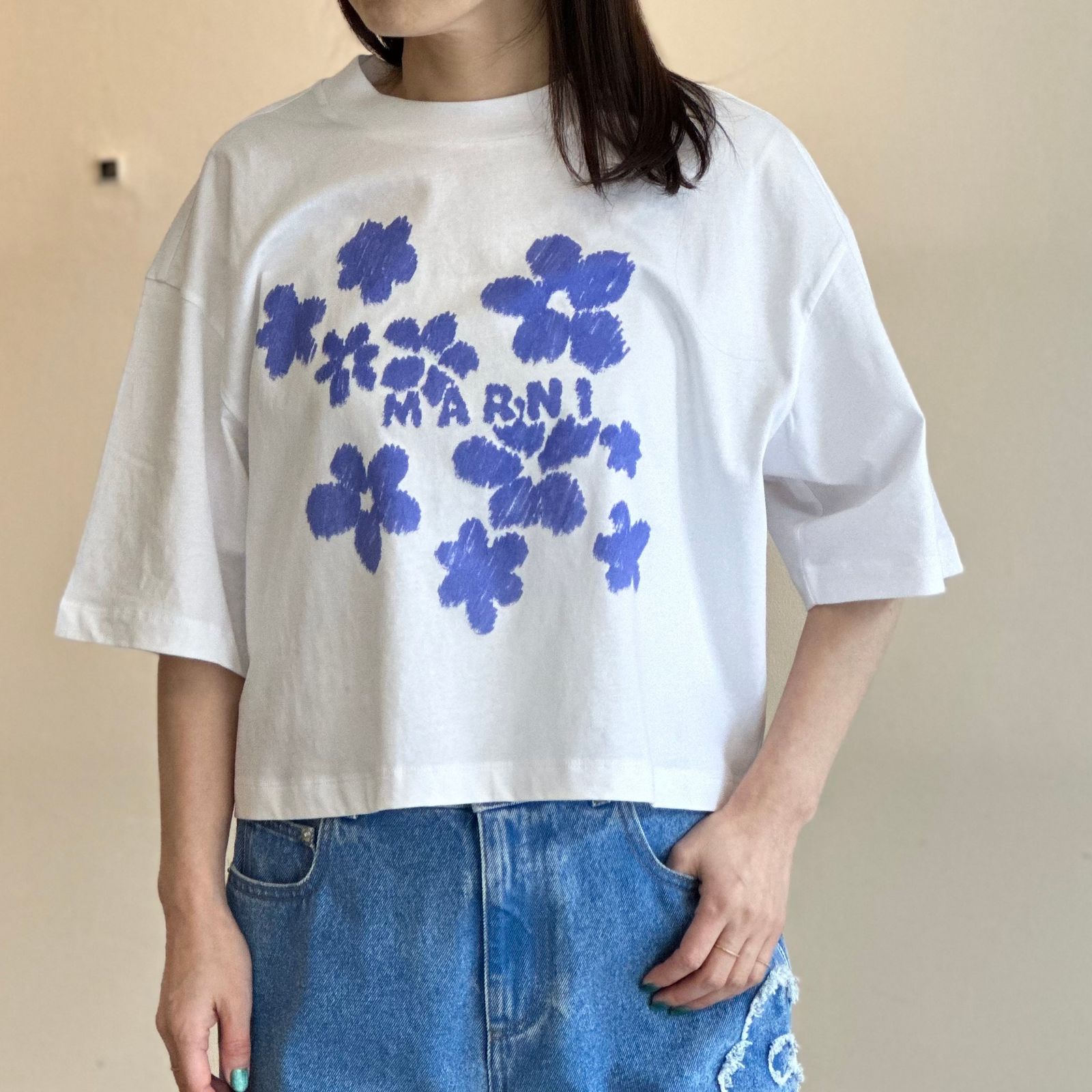 クロップド フラワープリントTシャツ / ホワイト / 25SS new