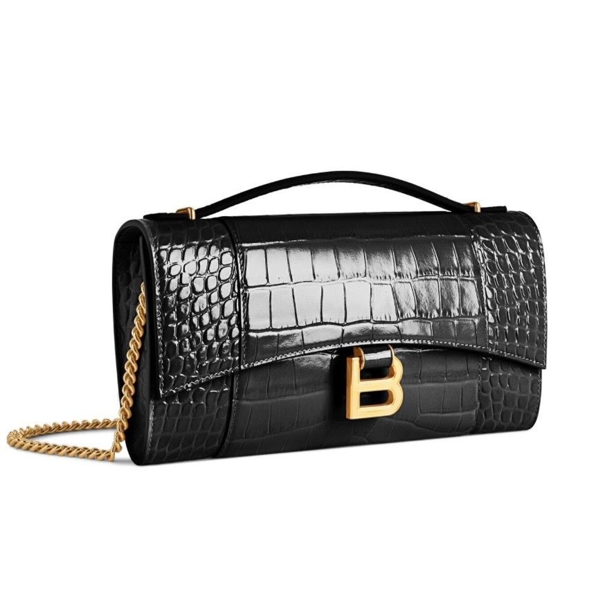 HOURGLASS ポシェット チェーン付き / ソフトクロコダイルエンボス / ブラック / 2025aw