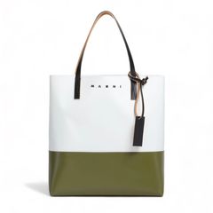 カラーブロック ショッピングバッグ（MARNIタグ付き） / トートバッグ / リリーホワイト / グリーン / レザーハンドル / ウィメンズ