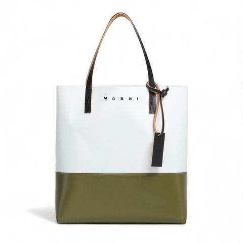 カラーブロック ショッピングバッグ（MARNIタグ付き） / トートバッグ / リリーホワイト / グリーン / レザーハンドル / ウィメンズ